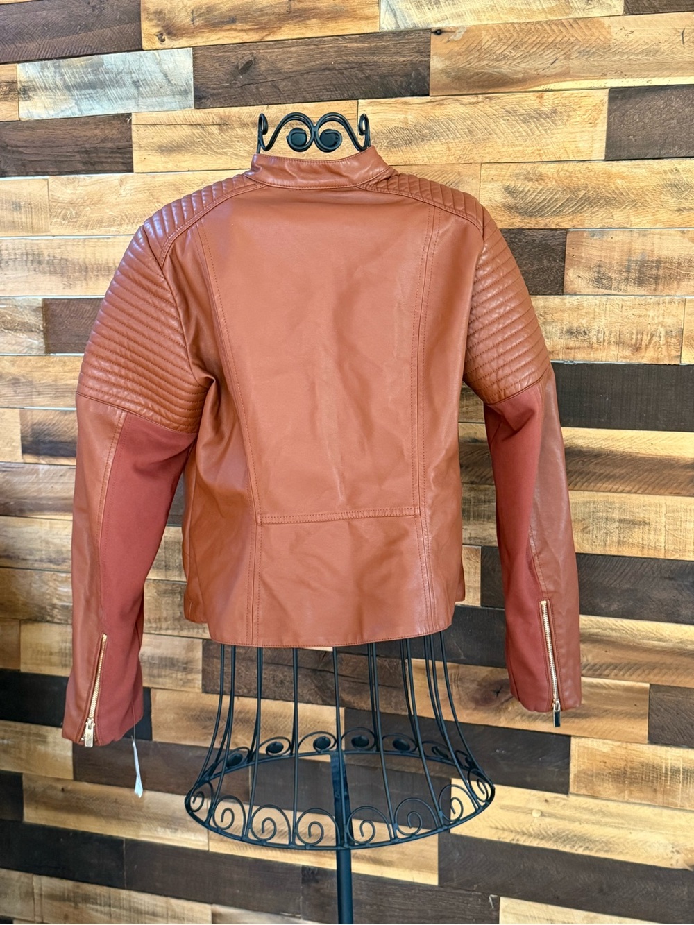 NWT New York & Company Brown Faux Leather Quilted Moto Jacket - Picture 2 of 12